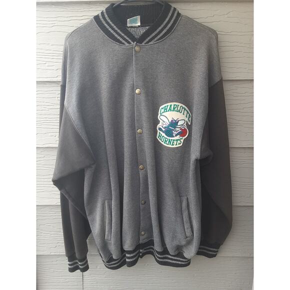 VTG 1993 Charlotte Hornets Teamwork Varsity Button Up Sweatshirt Jacket - Picture 1 of 11